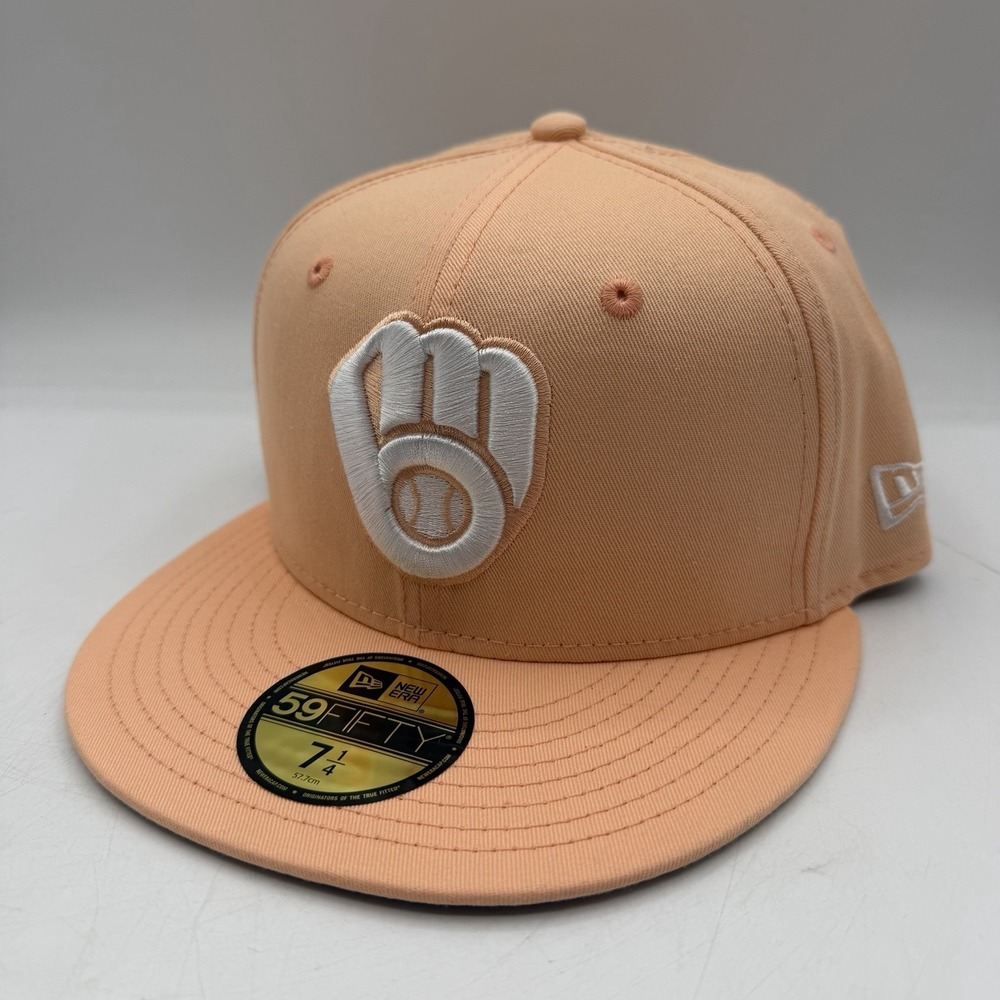 New Era 59Fifty Milwaukee Brewers Hat Cap 7 1/4 Peach Spring Collection Fitted